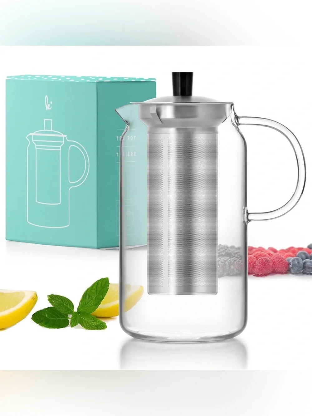 Borosilicate Glass Tea Kettle TeaPot Loose Tea Infuser Stainless Steel Strainer